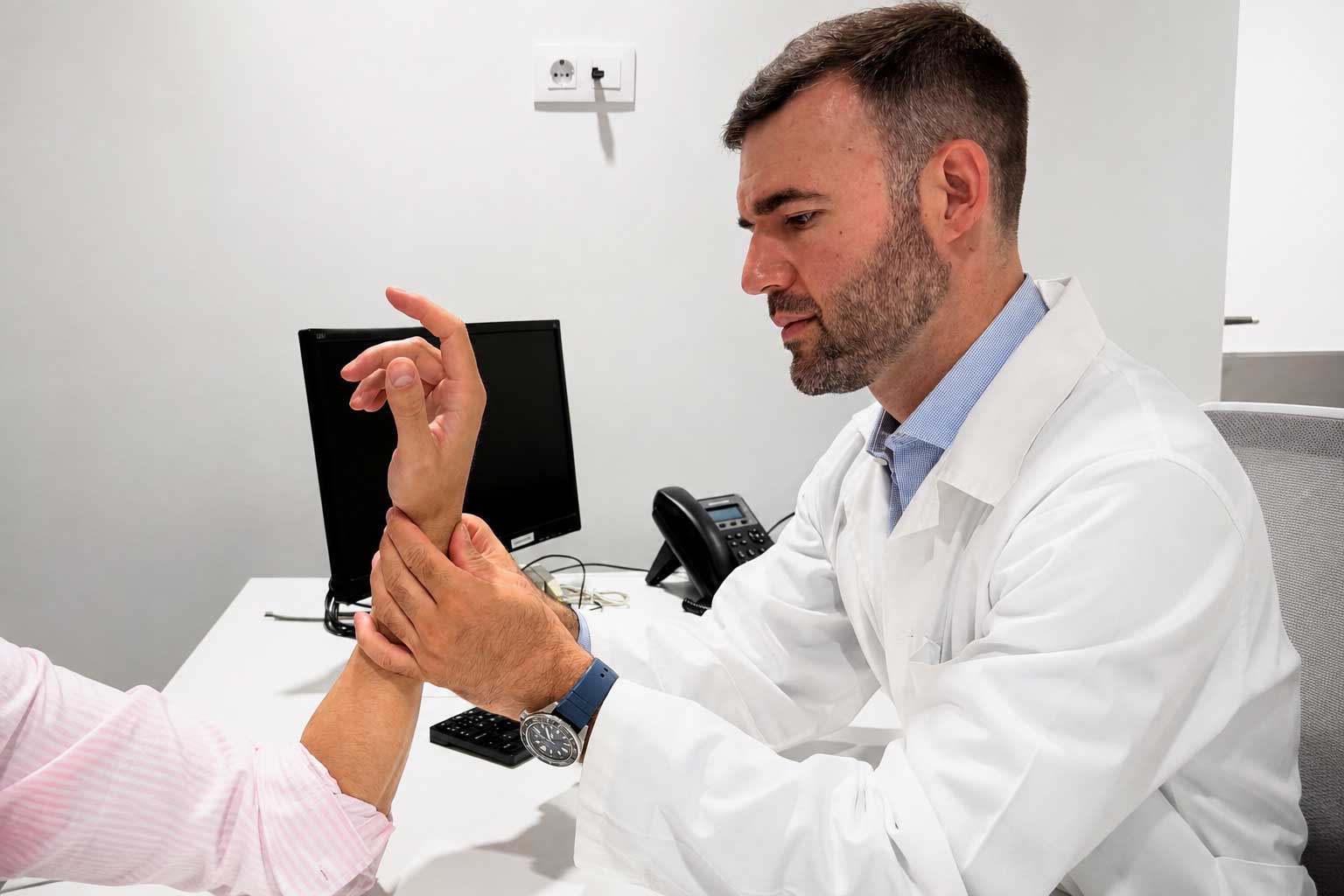 Dr. Daniel Aedo, traumatólogo especialista en cirugía de la mano, en consulta en el Hospital de la VOT de Madrid